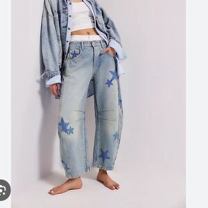 Free People We The Free Good luck Shadow Patch Barrel Jeans
